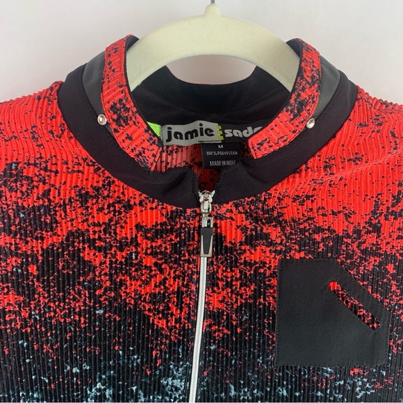 Jamie Sadock Womens Medium Golf Top Crinkle Plisse 1/4 Zip Red Collared Shirt - Picture 12 of 14